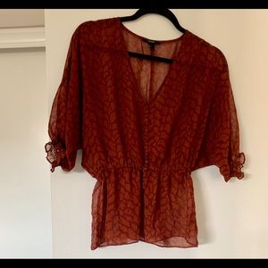 New Forever 21 Vintage Button Down Blouse Top Red